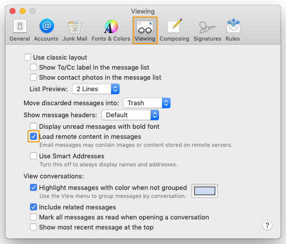 Mac Mail Signature. Load remote content in messages.