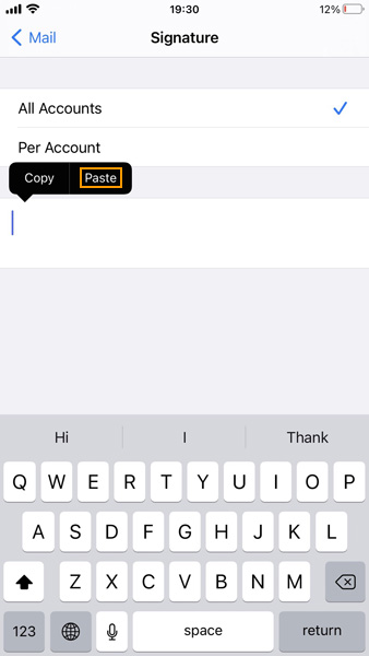 iPhone/iPad Signature. Paste signature.