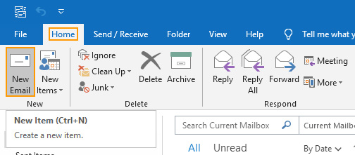 Outlook Signature. Option New Email.