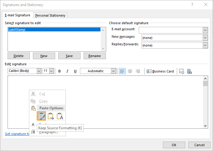 Outlook Signature. Paste signature.