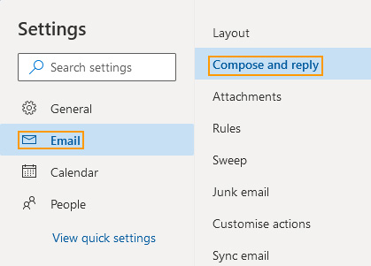 Outlook.com Signature. Option Compose and reply.